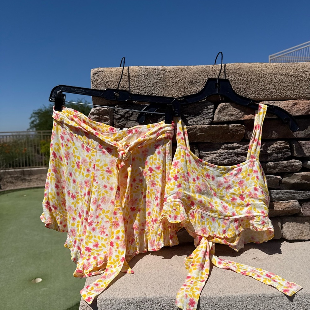 Floral Yellow and Pink Two-Piece Set